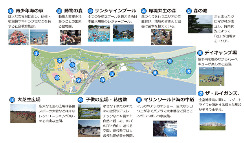 海の中道海浜公園全体図　引用元は、第三回 国営海の中道海浜公園魅力向上推進協議会 資料